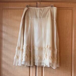 Alberto Makali Cream Silk Skirt w Ruffled Flair Lined size 14